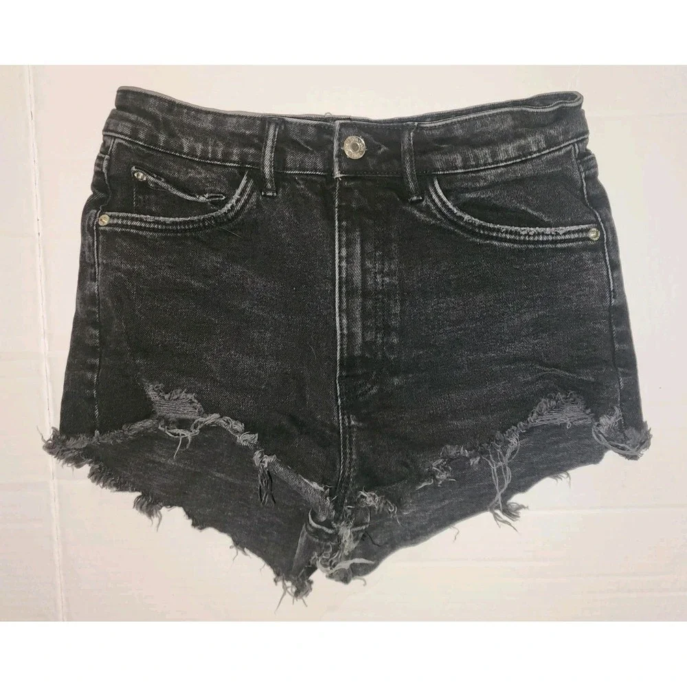 Zara Black Frayed Jean Shorts, Size 6